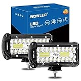 WOWLED 2 Pack 7" LED Bar, 12V 12000LM Offroad Driving Lights Work Lamp IP67 Waterproof Combo Beam Lights for Car, Boat, Camp, Truck 4x4