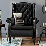 Faux Leather Wing Chair High Back Furniture Queen Anne Chesterfield Armchair Small Black Antique Style Accent Lounge Office Fireside Sofa Seat
