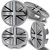 Biomar Labs 4 x 68mm Wheel Centre Alloy Hub Center Caps Compatible with BMW 36136783536 Hubcaps UK Flag Union Jack Silver CBS 9