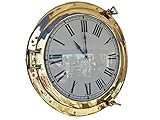 Hampton Nautical Brass Deluxe Class Porthole Clock 20" Nautical Home Decoration