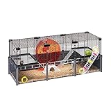 Ferplast MULTIPLA HAMSTER LARGE Hamster Cage - Customizable Multi-Level Design, Tunnel System, Extra-Large Exercise Wheel - Interactive Transparent Base - Tubes Connect&Play - 107.5x37.5xh42cm
