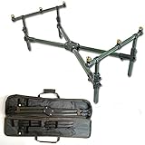 NGT Deluxe Cross Rod Pod & Padded Carry Case - Aluminium Fishing Rod Storage Rack - Green - 78cm (L) x 39cm (W) x 39cm (H) - Outdoor Use
