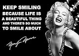 Marilyn Monroe Keep Smiling A4 Unframed Quote Classic Actress Model Film Cinema Movie Star Black and White Poster Beauty Sexy Lady Picture Bedroom Artwork Print Photo Wall Decoration Reprint