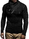 Leif Nelson Men's Pullover Knit Sweater Chunky Knit Shawl Collar LN-5255 Anthracite Black XXX-Large