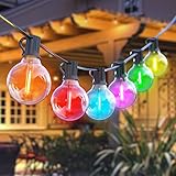 RCVEHO Outdoor Lights Mains Powered - Festoon Lights Outdoor 50FT 25+5 Globe Clear G40 Bulbs, 0.6W LED Energy Saving, 5 Colored Lighting, Plastic Shatterproof, Decoration for Garden Patio Party