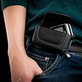 Black Leather Horizontal Belt Clip Holster Compatible with NOKIA Navi, Slide, Slide, Fold Phone | Case Cover Skin Pouch Wallet