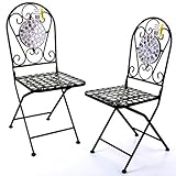 Marko Outdoor Sets of 2 Mosaic Bistro Chairs Outdoor Garden Patio Furniture Cafe Al Fresco Dining (Orotava)