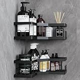 Shower Caddy, 2 Pack Black Bathroom Shelves, Adhesive Shelf Storage No Drilling, Carbon Steel Shower Organiser, Rust-Resistant Caddy Corner, Soap Holder, Bathroom Accessory
