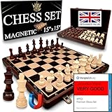 APEQi® PREMIUM Chess Set MAGNETIC - Wooden Chess Board Luxury - 15" (38cm), 2 Extra Queens, Gift Idea - Wooden Chess Set for Adults and Kids - Folding Travel Chess Game, 34 Staunton Chess Pieces