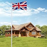 Outopee 25FT Aluminium Sectional Flagpole Kit, Telescopic Flag Pole with UK Flag, Gold Ball Finial and Halyard Rope for Residential, Yard and Commercial Use