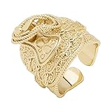 18k Gold Saddle Ring with 18K Heavy Real Gold Plating, Luxury Finish and Detailing Premium Gold Fashion Ring Unique Jewellery Gift for Men, Women (Large - Adjustable Fit Various Sizes)