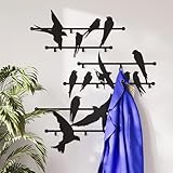Entrance Coat Rack 3pcs Metal 2mm Wall Design Mounted Birds 23x40 Inches - Heavy Duty Hallway Hanger Hooks for Kids and Adults, Decorative Art Deco Iron Wardrobe Holder, Slim Stylish Steel Panels