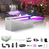 Longrun Waterfall Pool Fountain, 30cm Pond Waterfall Cascade, Stainless Steel Waterfall Spillway Blade with 7 Colors LED Light, Complete Waterfall & Stream Kits for Outdoor Garden Pool Water Features