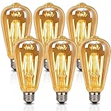 Edison LED Bulb E27, Vintage Light Bulb, 4W Filament Bulb, Antique Style Retro Amber Glass Screw Lamp, ST64 2200K 430LM - 6 Pack