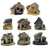 Cisolen Pack of 8 Miniature Fairy Garden Stone Houses Mini Cottage House Fairy DIY Dollhouse Decoration Flower Pot Ornaments Bonsai Craft Decor