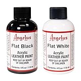Angelus Acrylic Leather Paint For Shoes, Sneakers, Leather, Canvas, Furniture, and More - 2-Pack - Flat Black & Flat White Duo - 4 Fl Oz Each
