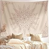 Simpkeely Mandala Floral Tapestry, Aesthetic Flower Bohemian Wall Hanging Decor, Medallion Boho Art Print Tapestries for Bedroom, Living Room - 130 x 150 cm