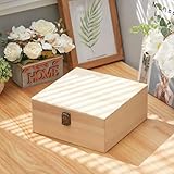 Warmiehomy Small Wooden Box with Lid 22.5 x 22.5 x 10cm Unpainted Plain DIY Handmade Wooden Storage Box for Photo Letters Stamps Gift Jewelry Treasure Memory Keepsake