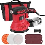 Random Orbit Sander 300W 2.5-Amp Orbital Sander with 6 Variable Speeds, 13000 RPM, 20 Sanding Discs, 3 Polishing Pads, Tool Bag, Efficient Dust Collector for Woodworking, Sanding, Detailing, Finishing