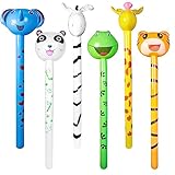 Novelty Place 6 Pcs Inflatable Animals Stick with Sound - Jungle Safari Animal Balloons Stick Blow Up Toys for Kids Animal Theme Birthday Party Favors and Decorations