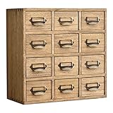 KIRIGEN Wood Storage Drawer Units Desktop Organiser Traditional Chest of Drawers Retro Apothecary Cabinet 12 Mini Drawers with Metal Handles for Trinket Dark Brown (12CG-DBR)