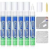 Flintronic 6PCS Grout Pen, White Tile Paint Marker with Replacement Nib, Tiles Grout Pen Wall Repair Pens, Tile Grout Reviver Pens for Bathrooms Kitchen Floor Tile, Wall Lines