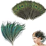 JEOPKO 30 Pcs Natural Peacock Sword FeathersPeacock Sword Feathers Natural Peacock Peacock Green Tail Feathers DIY Craft Costume Wedding Holiday Party DecorationforCraft Wedding Home Decoration