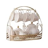 fanquare 15 Pieces Simple White English Ceramic Tea Sets,Tea Pot,Bone China Cups without Metal Holder,Matching Spoons,Afternoon Tea Set Service Coffee Set