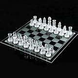 KAV Glass Chess Game Set - Frosted and Polished Glass Chess Board and Pieces with Padded Bottom - Stylish and Decorative 2-in-1 Crystal Chess Board Play Set - for Parties, Festivals (25 x 25 cm)