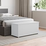Vida Designs Leon Storage Ottoman, Wooden Chest with Lid, Seat, Stool, Window Bench, Blankets, Bedding, Toy Box, Footstool, White