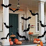 DTYDECLE 12PCS Halloween Hanging Bats, Halloween Flying Bat Hanging Decorations with Glowing Eyes for halloween Decor Outdoor Yard Party Decoration Supplies