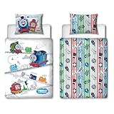THOMAS & FRIENDS Official Childs Toddler Cot Bed Duvet Cover | All Aboard Thomas the Tank Engine Reversible 2 Sided bedding with Matching Pillowcase, Polycotton