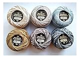 WonderFil Eleganza Size 8 Perle Cotton Embroidery Thread ''Nice and Neutral" Sampler Set - 6 Colors, 42 Yards Each