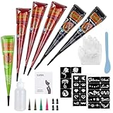 Lictin Water-Based Body Art Kit | 6 Cosmetic Cream Cones with Stencils & Nozzles | Washable Temporary Tattoos for Parties, Halloween, Events