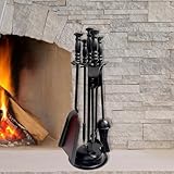 Marco Paul 5pc Fireside Companion Set Heavy Duty Steel Companion Sets For Log Burners Fireplaces Hard Wearing Black Fire Poker Set Fireplace Tool Sets Long Lasting Fireplace Accessories
