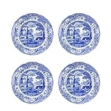 Spode Blue Italian Salad Plates Set of 4, 7.25”, Fine Earthenware, Made in England, Dishwasher Safe (Blue/White,8")