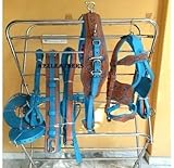 SHOWMEN CRAFT Designer Natural Blue color Leather Carved Driving Harness For Single Horse Cart In 4 Size (Pony)