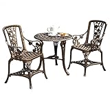 Garden Life Antique Effect Rose Design 2 Seater Bistro Patio Set Table UV-Stabilised PVC (Bronze)