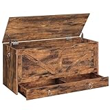 HOOBRO Storage Chest, Wooden Storage Bench, Blanket Storage Box with Drawer, Large Toy Chest, Shoe Storage Bench, Farmhouse Storages Trunk, 100 cm, U-Shaped Opening, Rustic Brown EFG710CW01G1