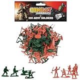 D.A.Y. Republic WWII Plastic Toy Soldiers – 100 Green & Brown Army Men Figures with Battlefield Accessories, 3.5cm, Age 3+, Kids Military War Game Action Set