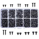 500Pcs Cross Head Self Tapping Screws Black Small Screw Carbon Steel Screws 9 Sizes Multi Use Round Head Self Tapping Screw Assortment Kit Fasteners with Clear Box for Plastic Wood Soft Metal