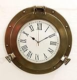 Vintage Navigation Marine Brass Ship Porthole Clock 15'' Ship Window Wall Clock