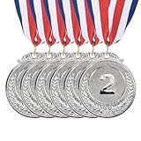 PATIKIL Silver Award Medals 2 Inch, 6 Pieces Winner Award Medals 2nd Place Gold Prize Style with Neck Ribbon for Games Sports Competitions