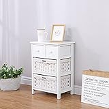 Ruication Bedside Table Bathroom Cabinet with 2 Drawers Wicker Baskets 2 Small Drawers Storage Unit Chest of Drawers Fully Assembled for Living Room Bedroom Bathroom Hallway (White)