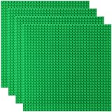 4 Pack Classic Baseplates Compatible with Lego, Large 10"x10" Building Bricks Building Board Base Plates with 32 x 32 studs Build and Display Board Set for All Major Brands and Activity Table, Green