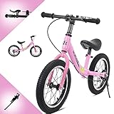 14/16 inch Balance Bike for 3 4 5 6 7 and 8 Years Old Boys Girls,No pedal Training Bicycle with Brake and Kickstand,Adjustable Seat Height,Air Tires,Outdoor for Outdoor Sports,Pink,16 in
