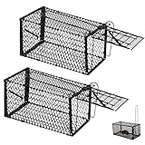 WDKXCN Humane Rat Traps, 2 Pcs Reusable Squirrel Traps, Live Rat Cage Trap, Humane Mouse-trap for Voles Hamsters Indoors Outdoors Home Office Use, Black