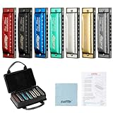East top Diatonic Harmonica Set of 7, 10 Holes Blues Harmonica T003 Mouth Organ set, A, B, C, D, E, F and G key harmonicas for Adults, Beginner, Professionals and Students as Gift