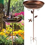Cast Iron Bird Bath for Garden, 32 Inches Freestanding Birdbaths Bowl Outdoor, Metal Bird Bath Stand with 5 Prongs Base Stake Vintage Birds Baths Feeder Bowl for Outdoors Garden Patio Yard Lawn Decor