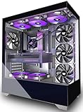 PCZZOI PC CASE ATX 4 Fans Pre-Installed, Type-C Mid Tower Computer Case with Full-View Dual Tempered Glass, Gaming PC Case,Black,P4